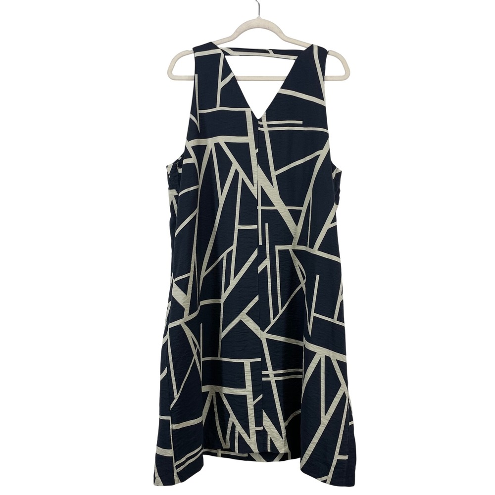 Banana Republic Size XL Shift Dress Navy Blue Geometric Abstract V-Neck Pockets - Picture 6 of 8